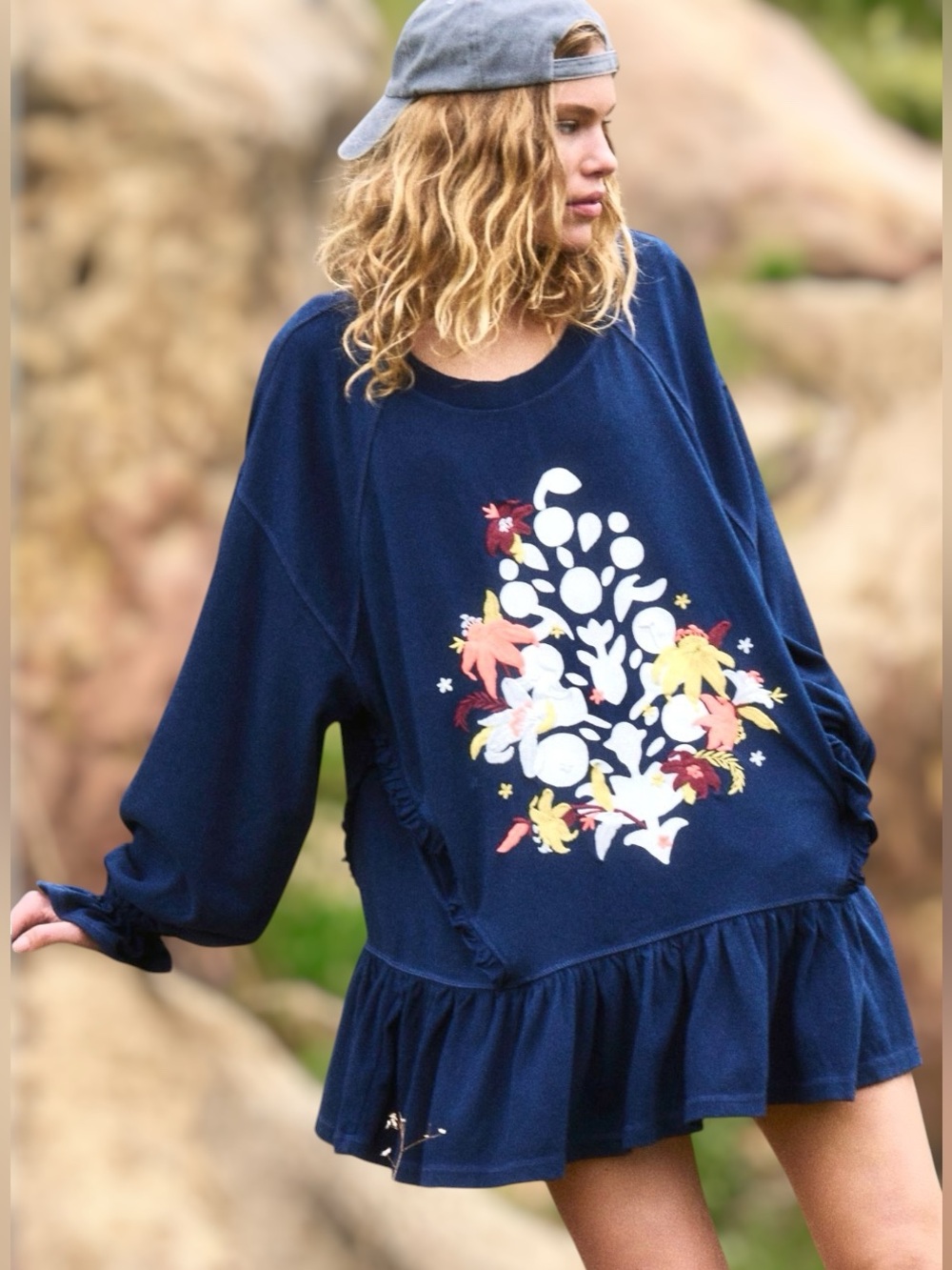 NWT Free People x FP Movement Spring Forward Logo Tunic Dress in Navy  - $128